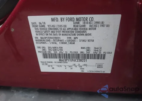 2018 Ford Ecosport Se z USA, uszkodzony, nr VIN MAJ3P1TE9JC228221